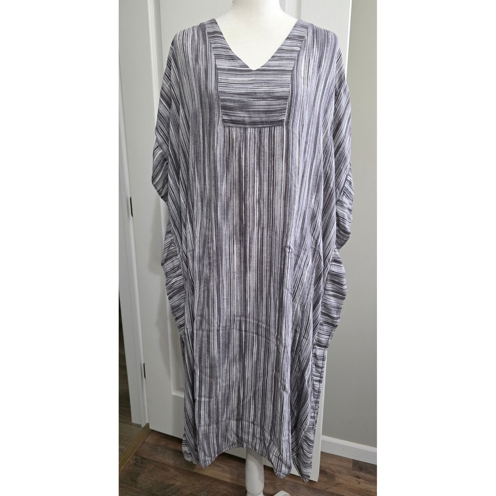 Simply Vera Vera‎ Wang Kaftan Women S Gray Striped Maxi V Neck Soft Comfort Cozy